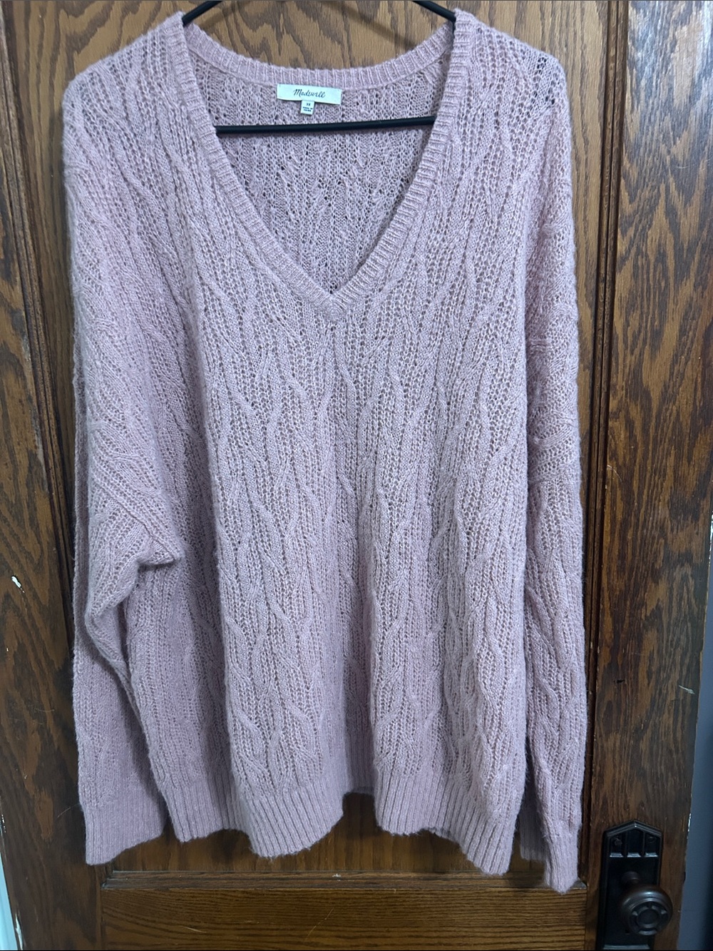 Madewell Blush Cable-Knit V-Neck Sweater
